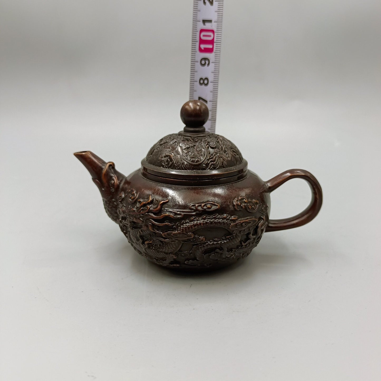 Chinese Antique Pure Copper Dragon and Phoenix Auspicious Copper Wine Pot Small Handle Pot