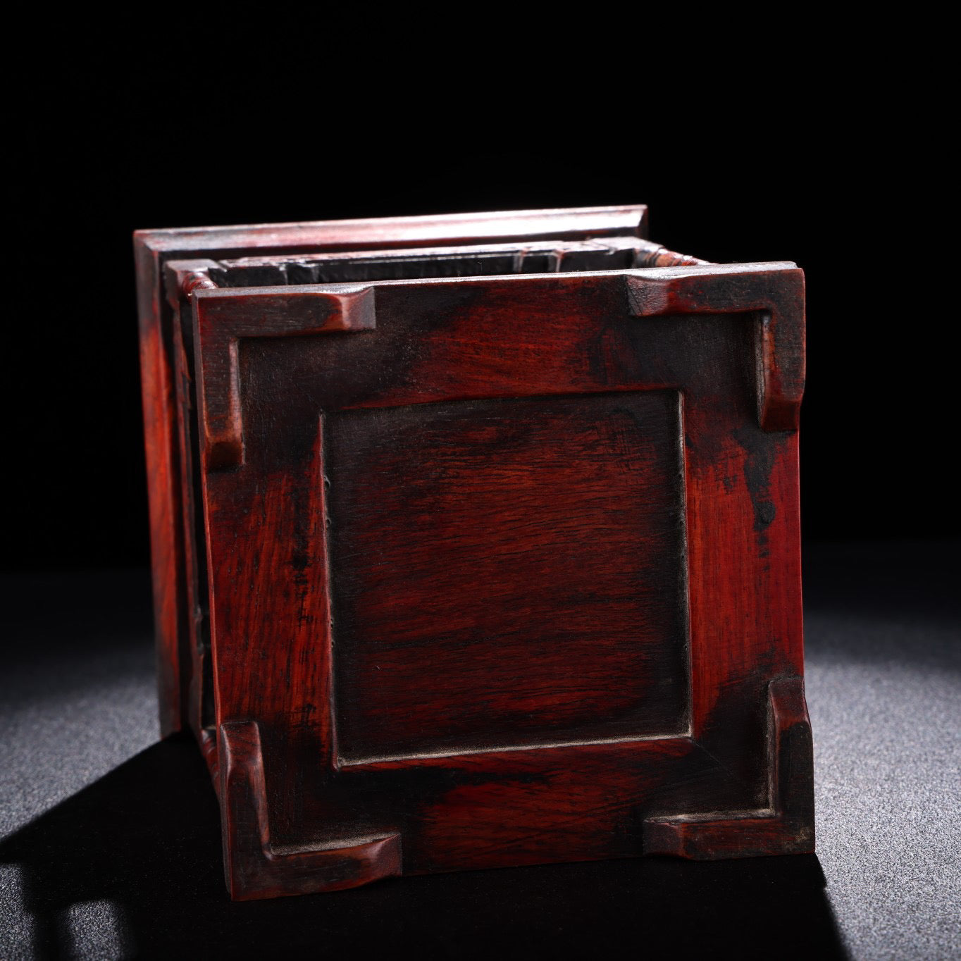 Chinese antique rosewood carving and inlaid gemstone pen holder