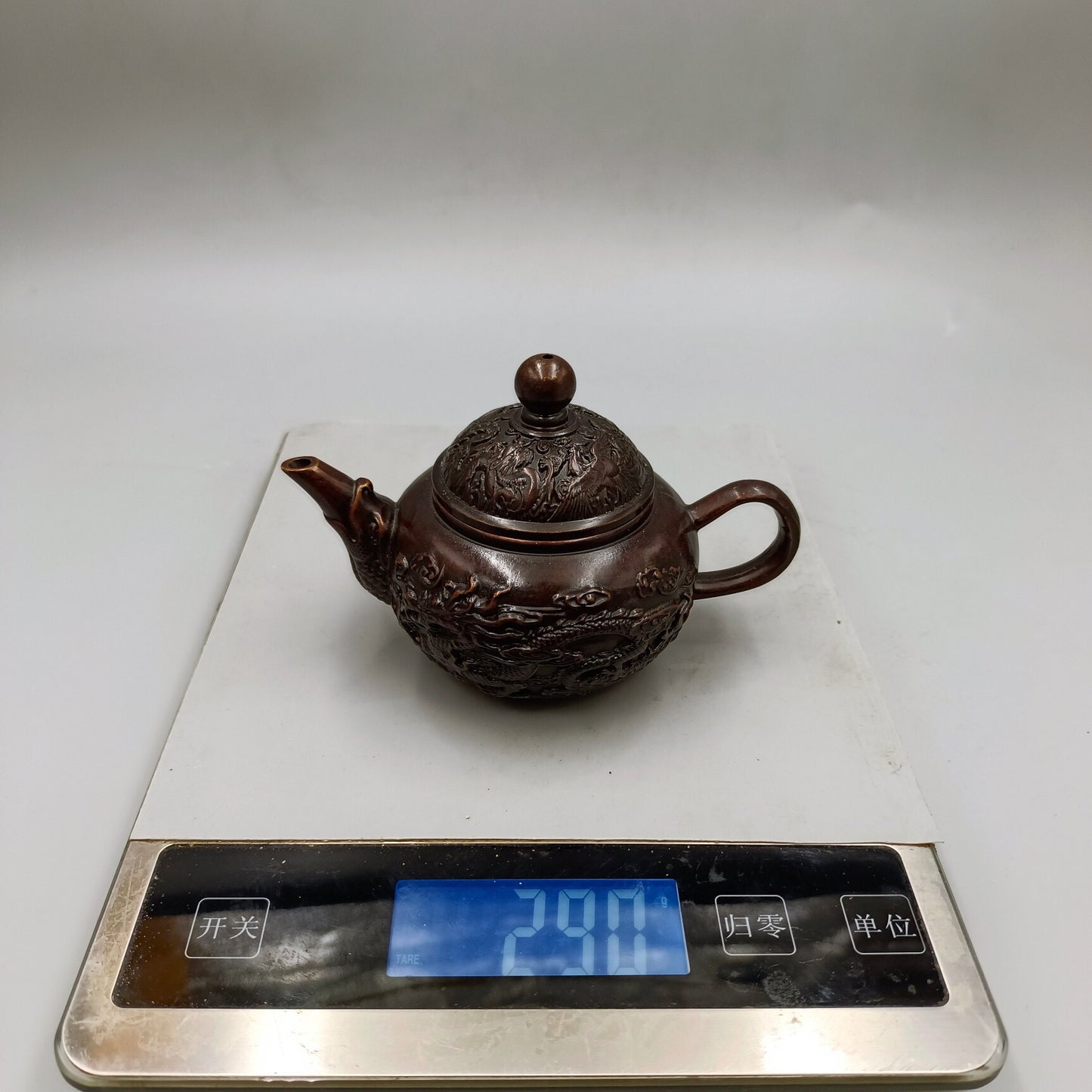 Chinese Antique Pure Copper Dragon and Phoenix Auspicious Copper Wine Pot Small Handle Pot