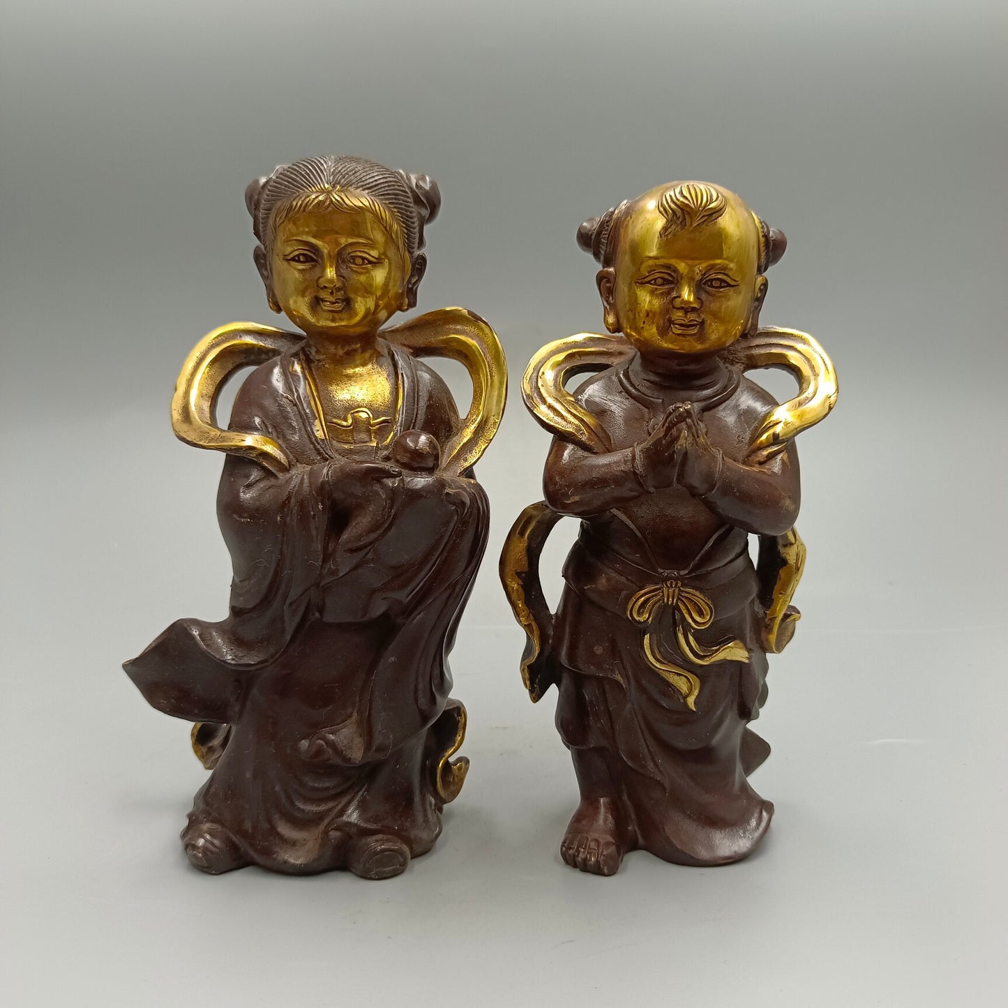 Chinese antique pure copper, gold children, jade women, copper ornaments