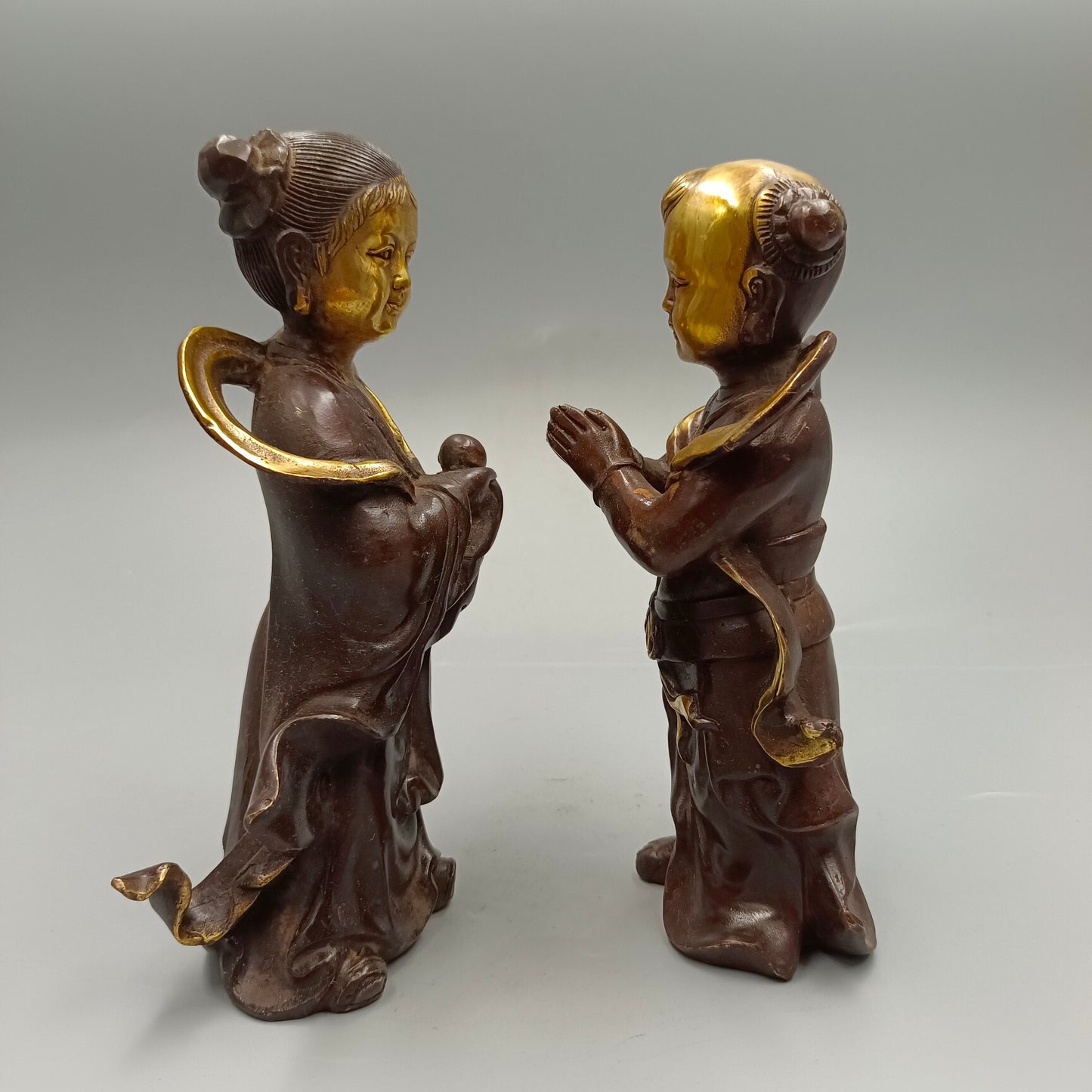 Chinese antique pure copper, gold children, jade women, copper ornaments