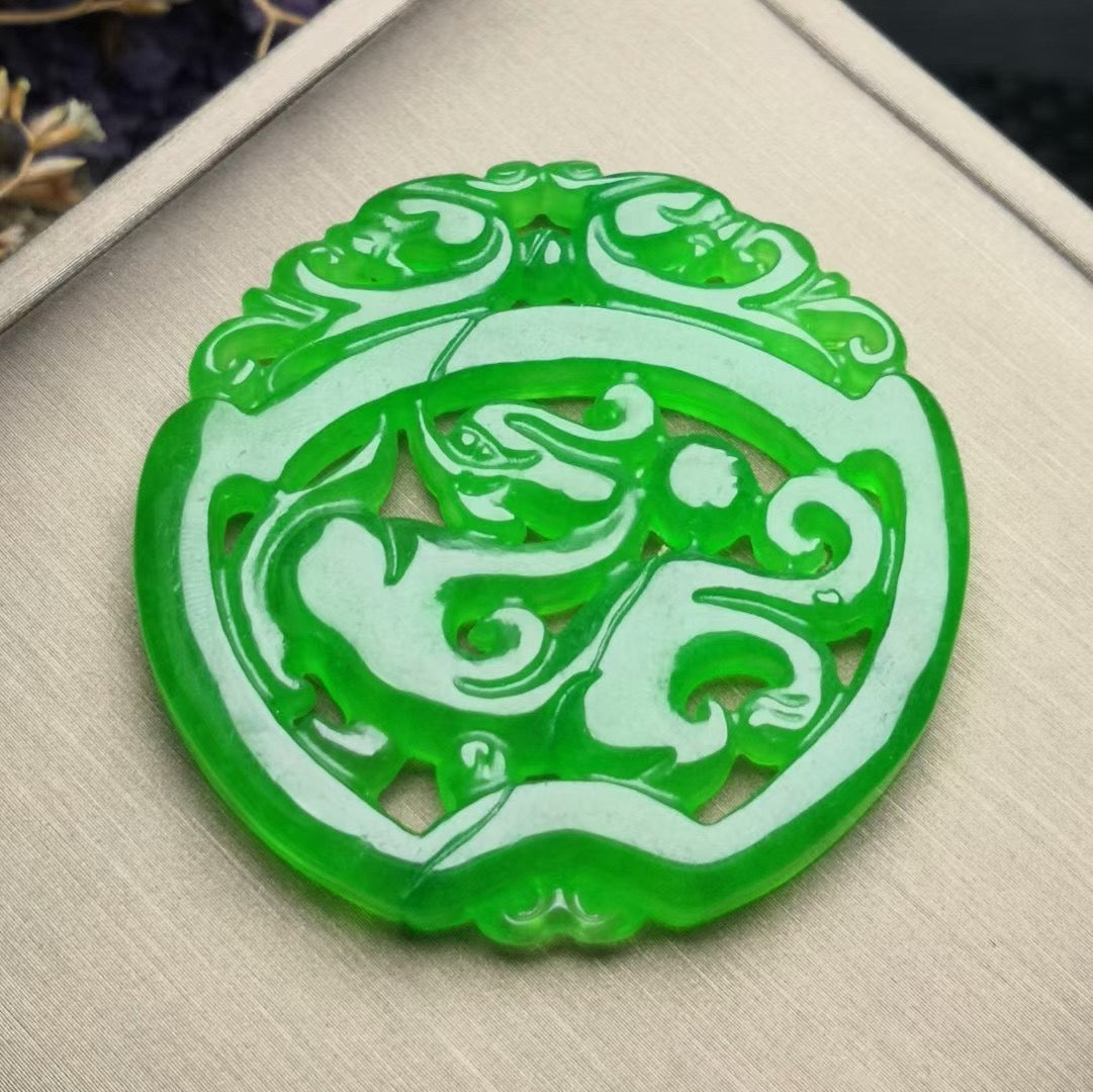 Ice Green Jade Antique Dragon Card