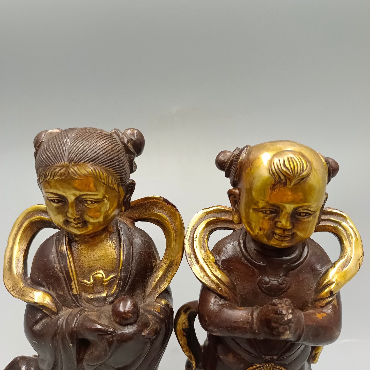 Chinese antique pure copper, gold children, jade women, copper ornaments