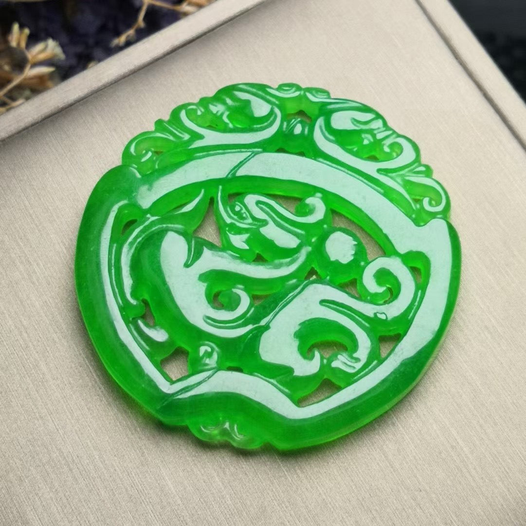 Ice Green Jade Antique Dragon Card