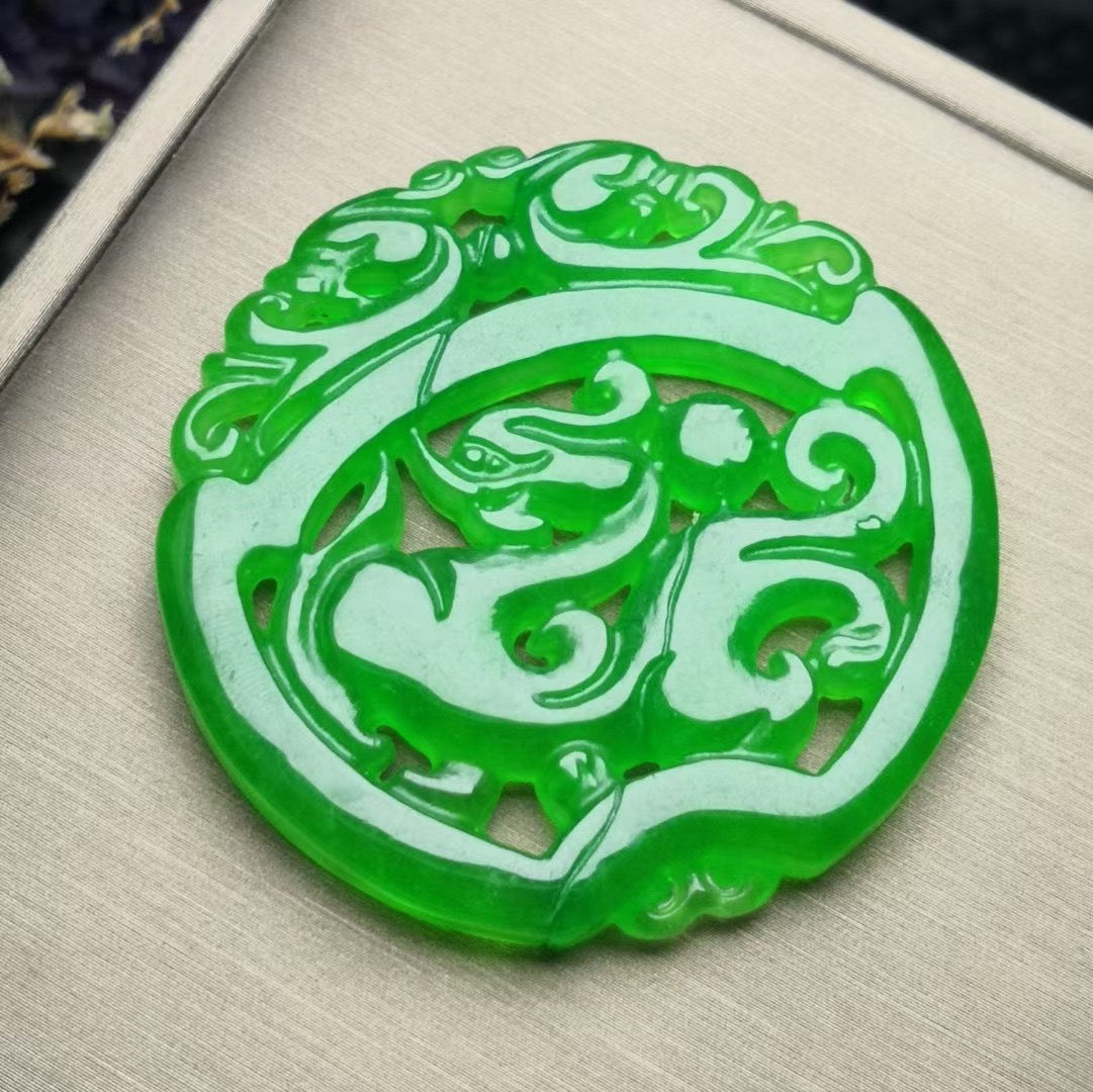 Ice Green Jade Antique Dragon Card