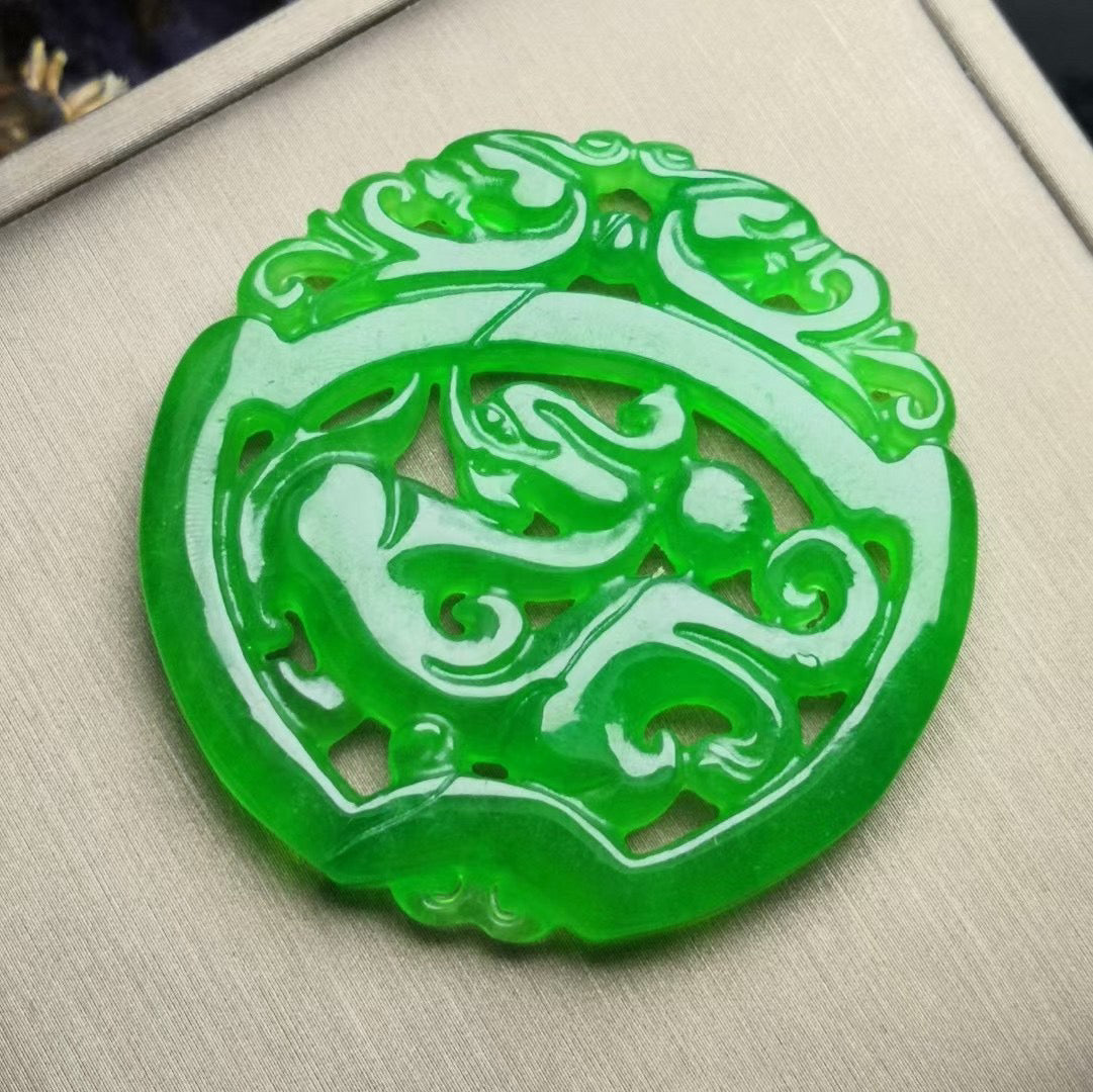 Ice Green Jade Antique Dragon Card