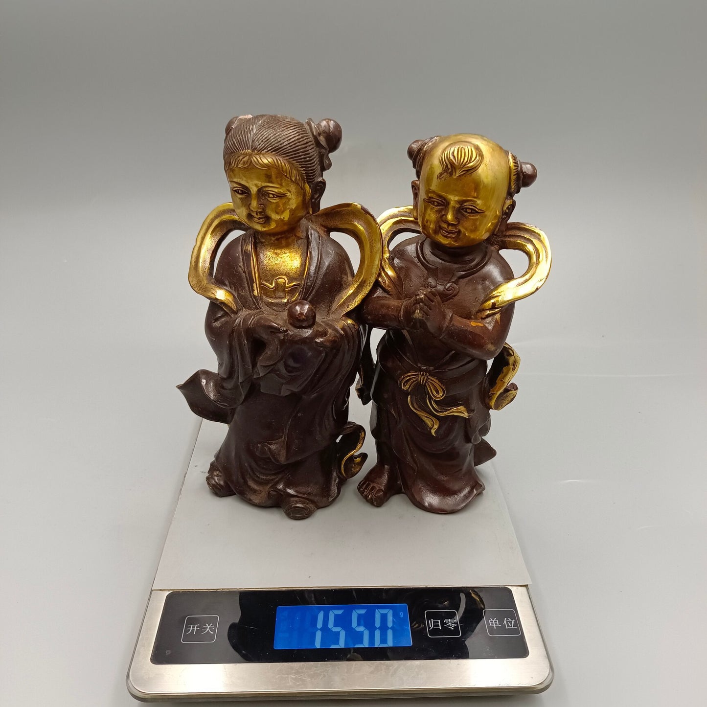 Chinese antique pure copper, gold children, jade women, copper ornaments