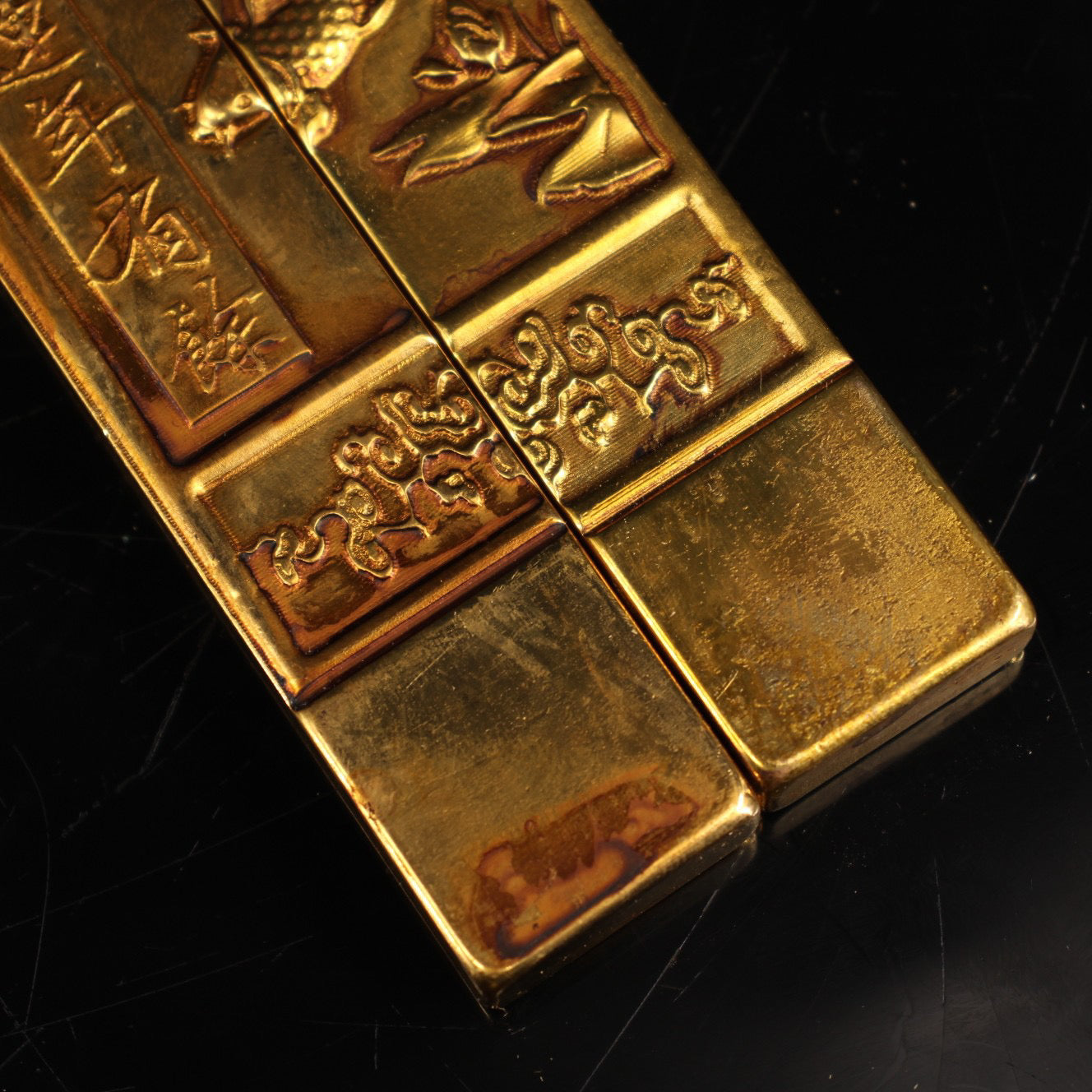 A pair of handmade pure copper gilded town rulers crafted from Chinese antiques