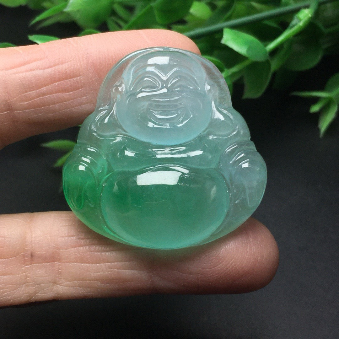 Ice floating green jade thick Buddha statue