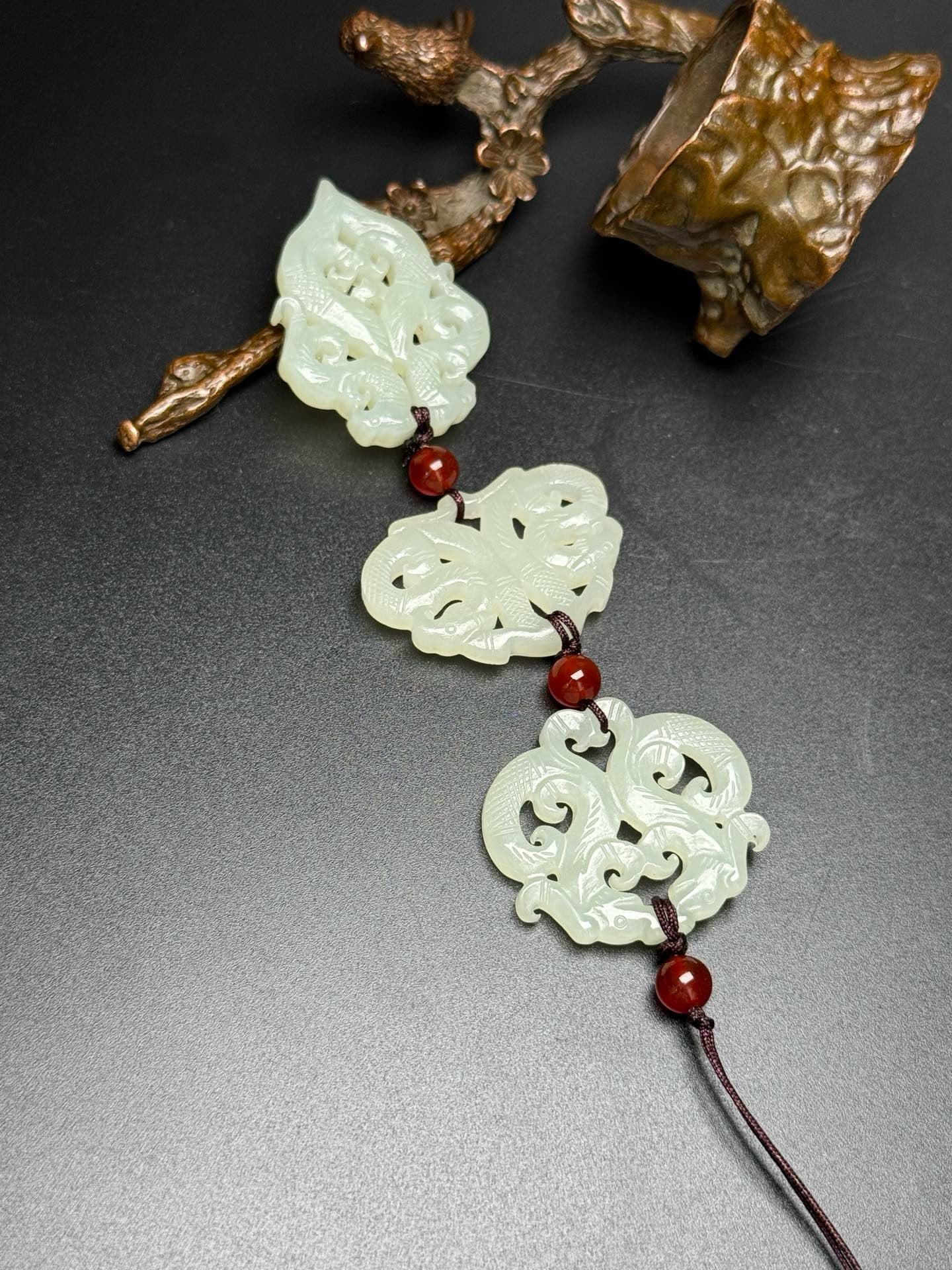 Chinese antique Hotan Jade multi precious jade pendant