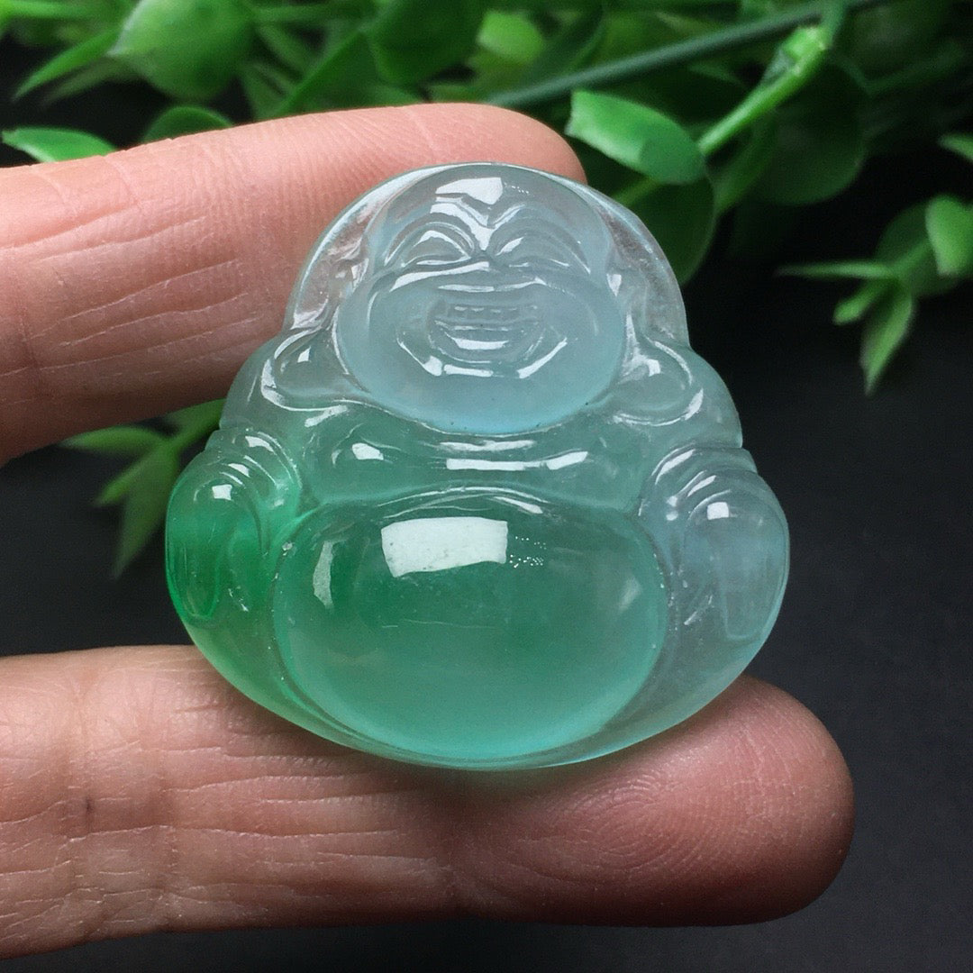 Ice floating green jade thick Buddha statue