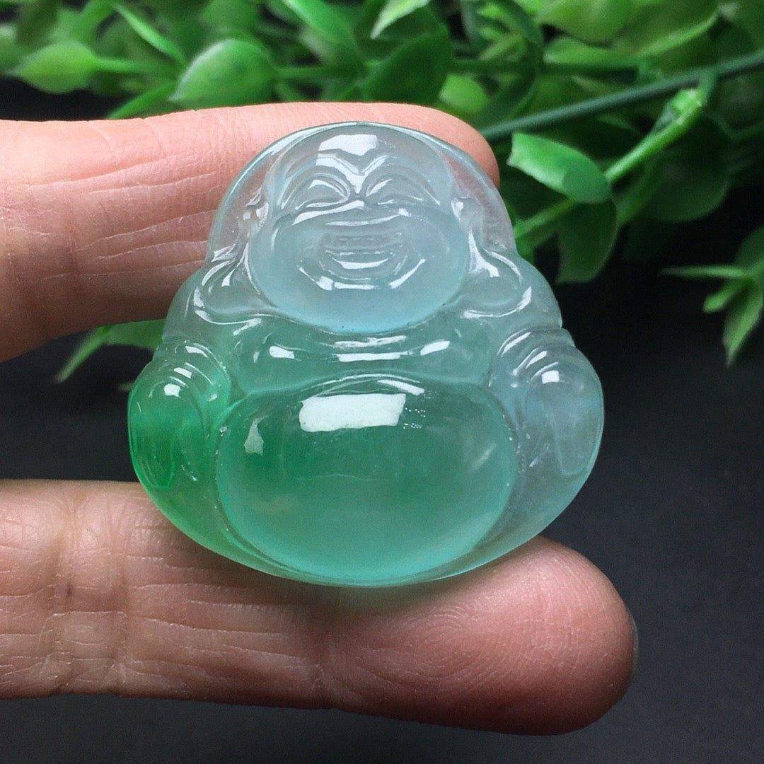 Ice floating green jade thick Buddha statue