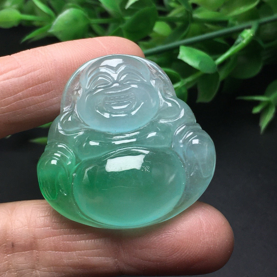 Ice floating green jade thick Buddha statue