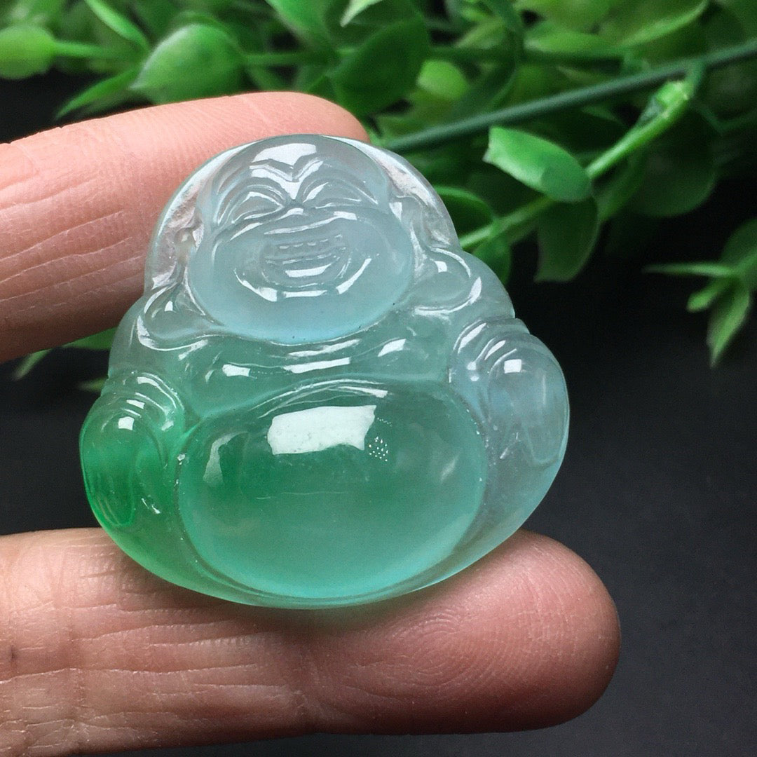 Ice floating green jade thick Buddha statue