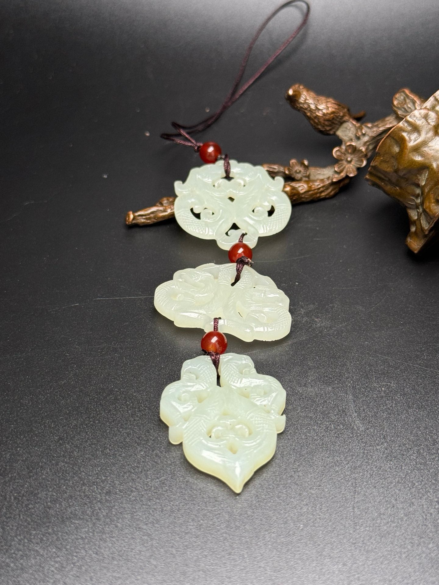 Chinese antique Hotan Jade multi precious jade pendant