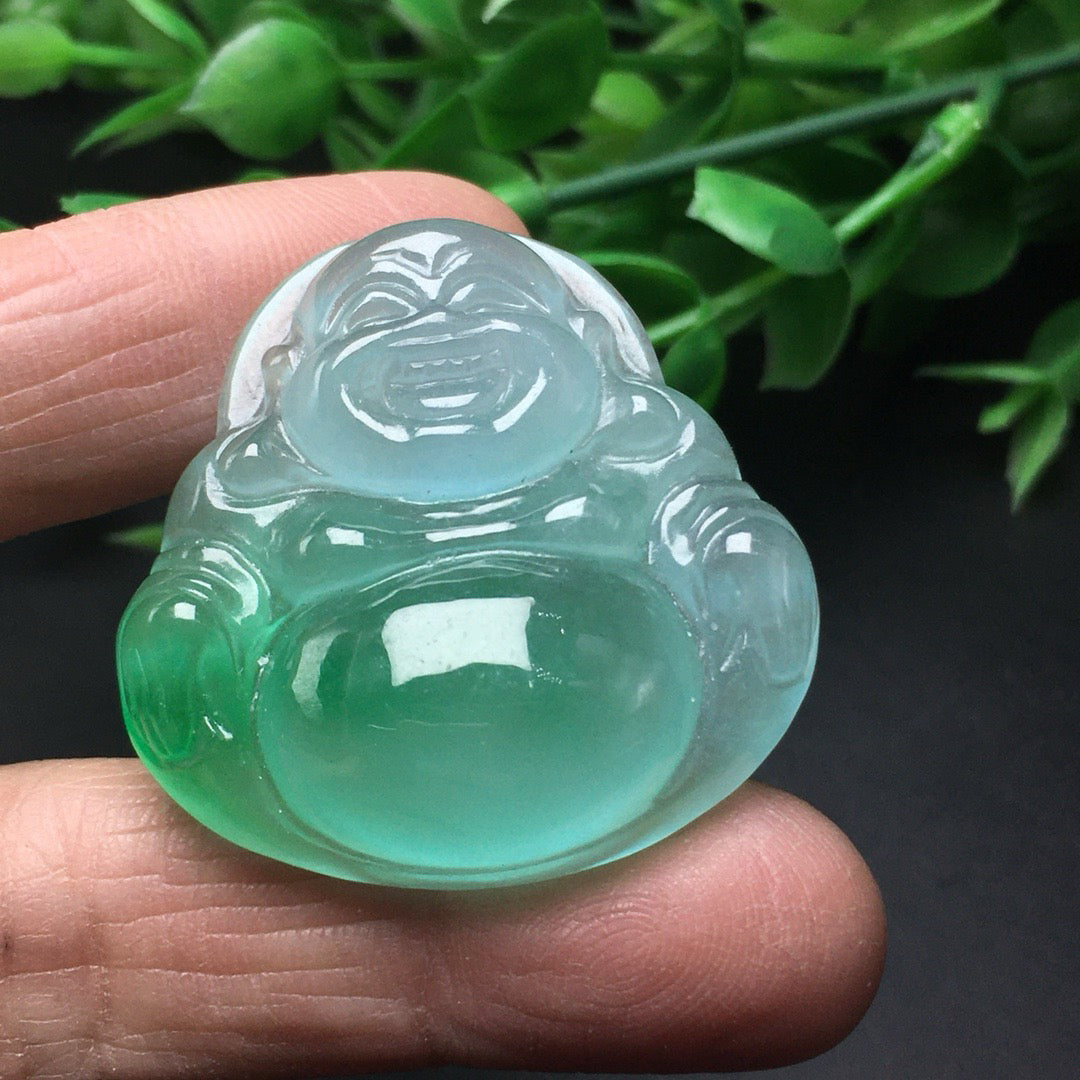 Ice floating green jade thick Buddha statue