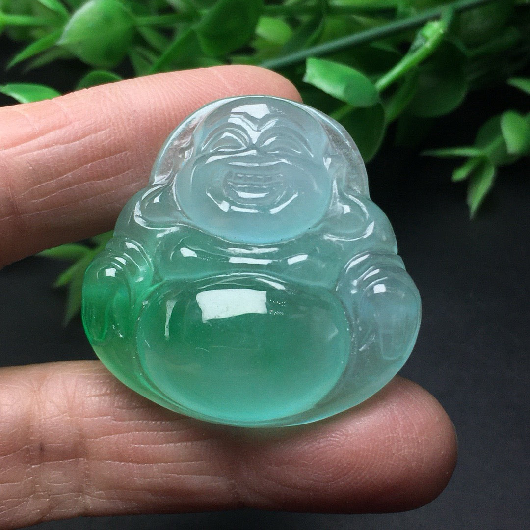 Ice floating green jade thick Buddha statue