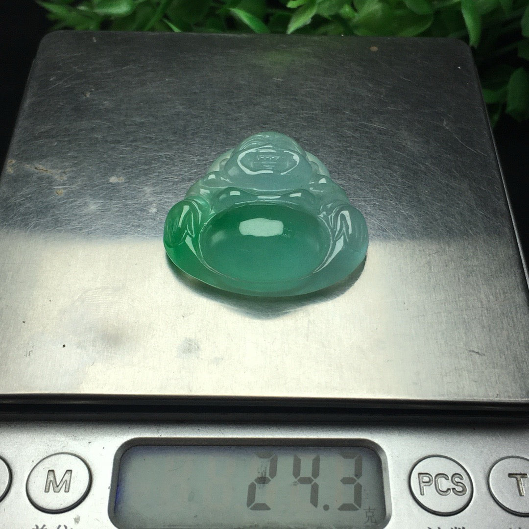 Ice floating green jade thick Buddha statue