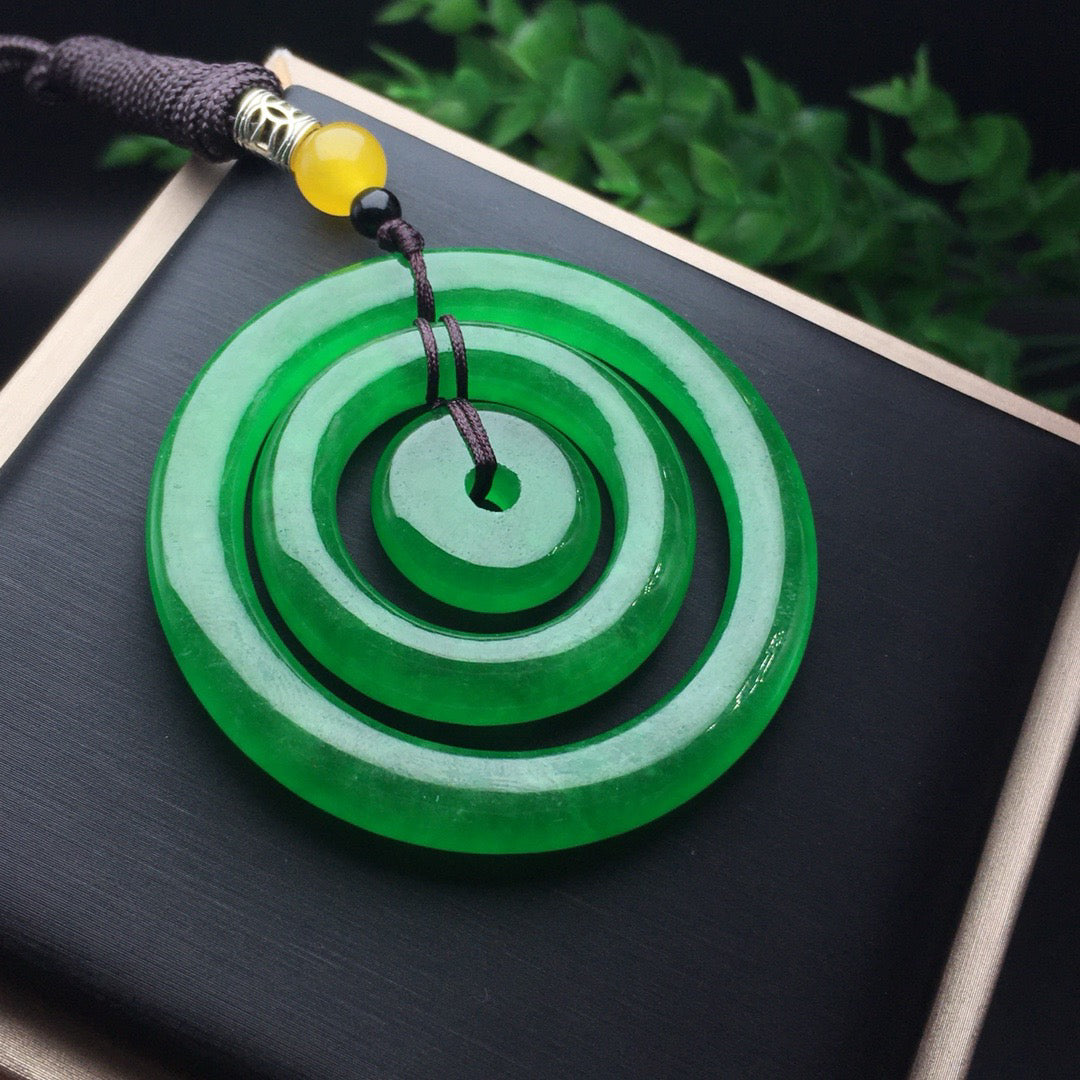 Ice green jade three ring mother son buckle