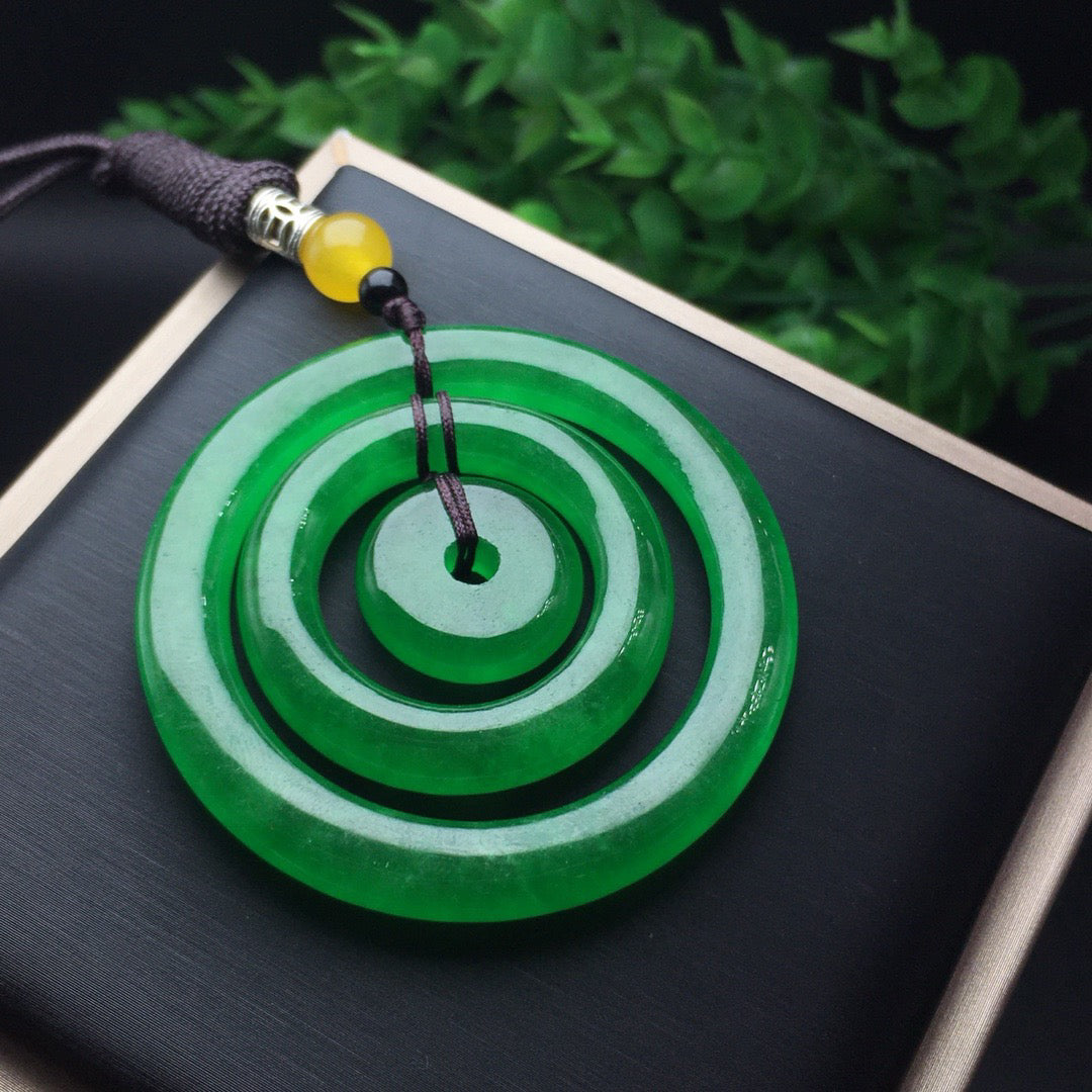Ice green jade three ring mother son buckle
