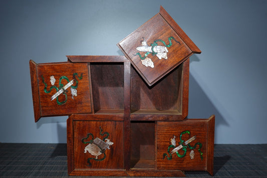 Collected rosewood inlaid four open jewelry box