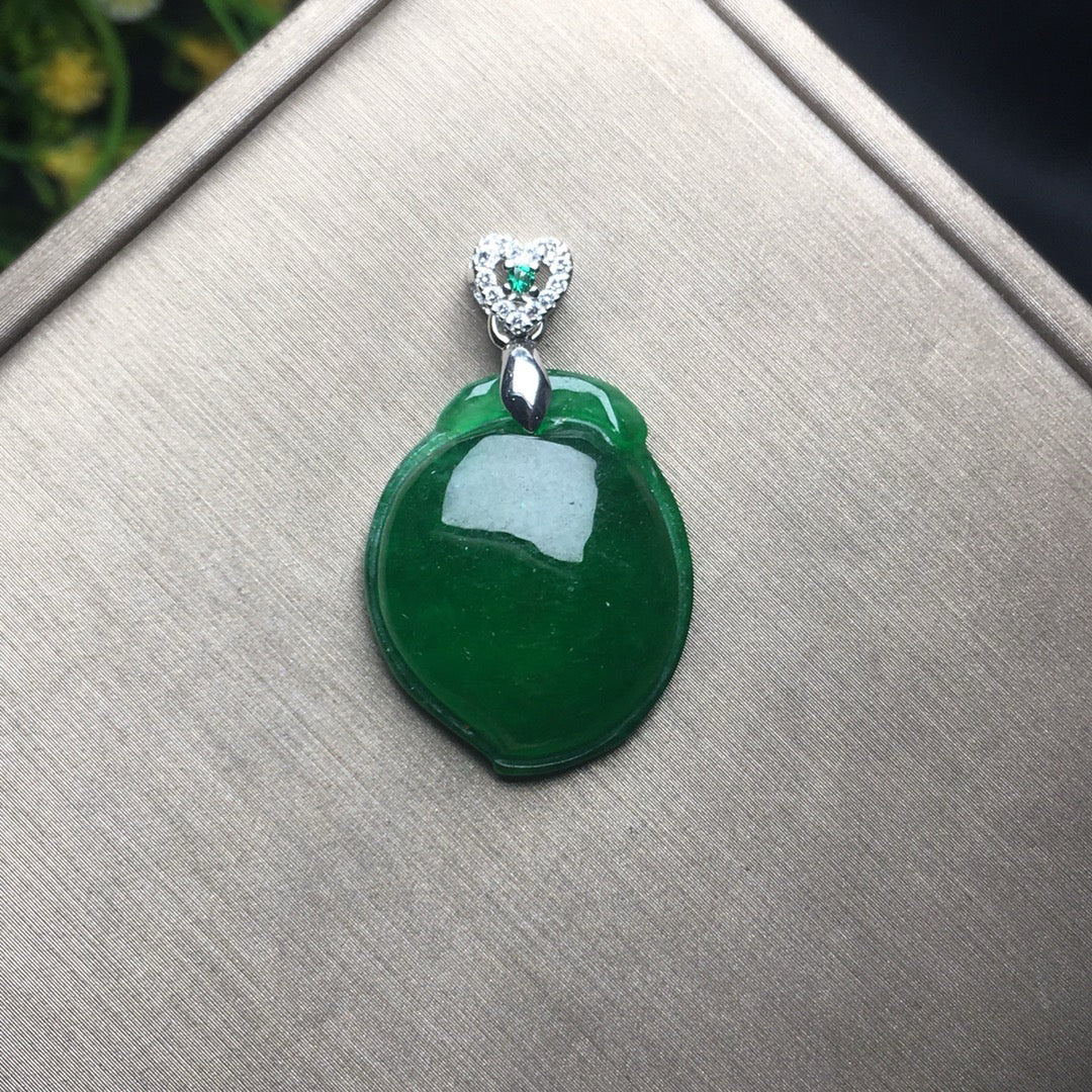 Ice Green Jade Peach Pendant
