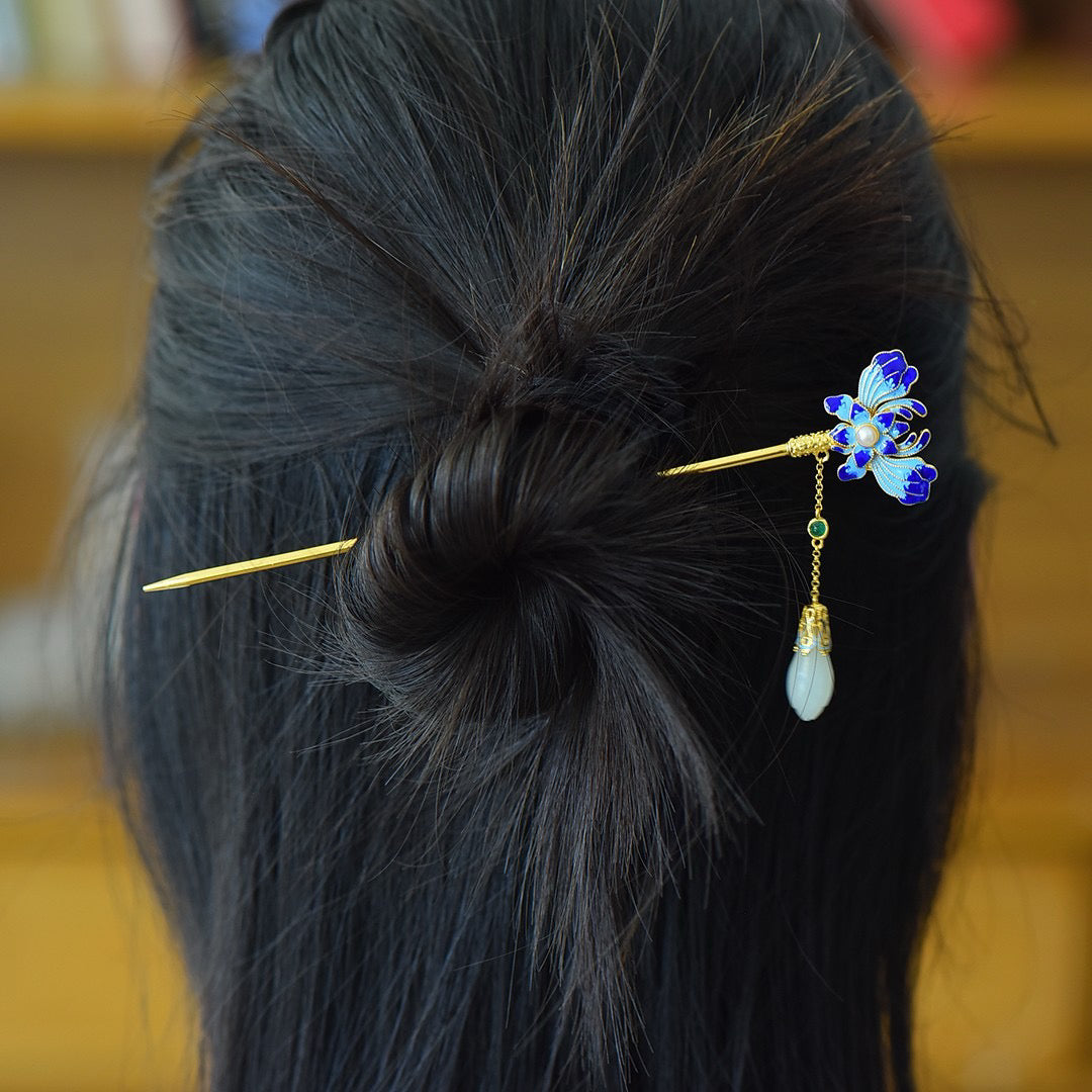 Silver inlay and Tianyuyulan enamel with Duobao hairpin