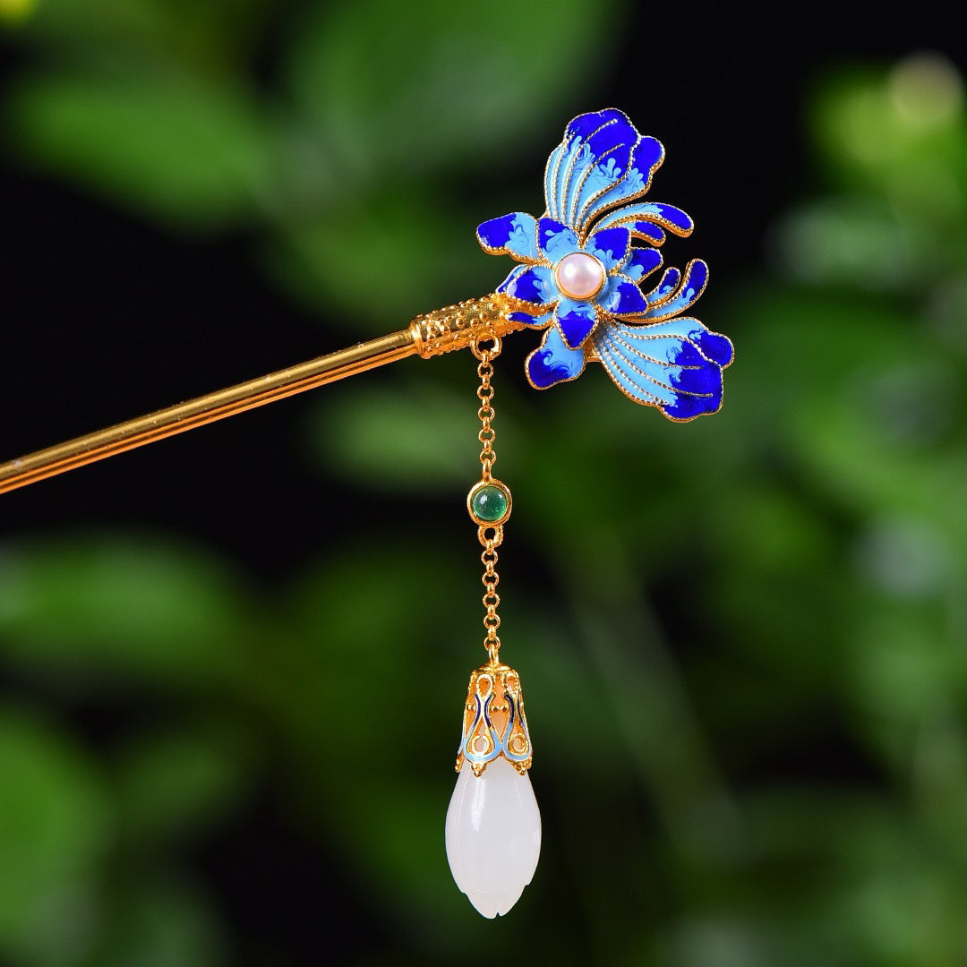 Silver inlay and Tianyuyulan enamel with Duobao hairpin