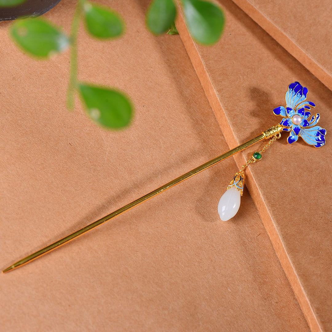 Silver inlay and Tianyuyulan enamel with Duobao hairpin