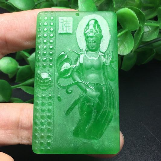 Ice green jade frosted Buddha plaque