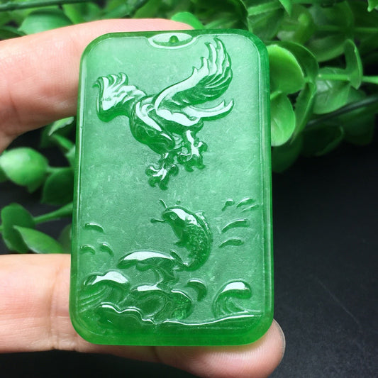 Ice green frosted jade plaque