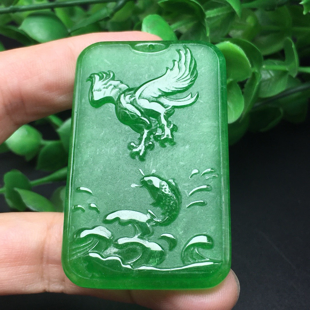 Ice green frosted jade plaque