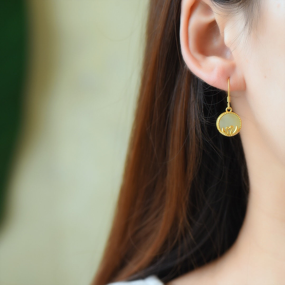 Silver inlaid Hotan Jade Jasper Earrings