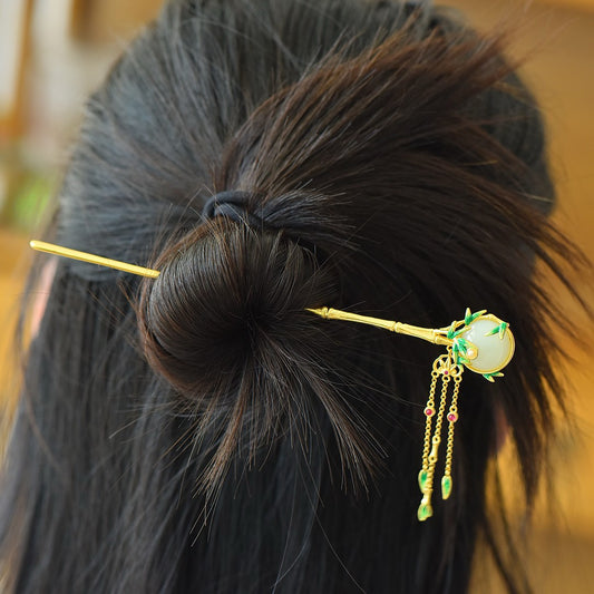 Silver inlaid Hotan Jade enamel hairpin