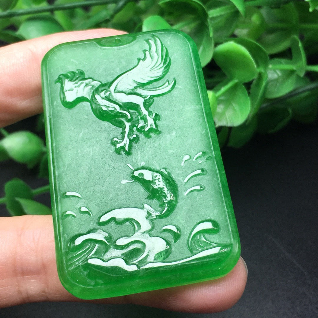 Ice green frosted jade plaque