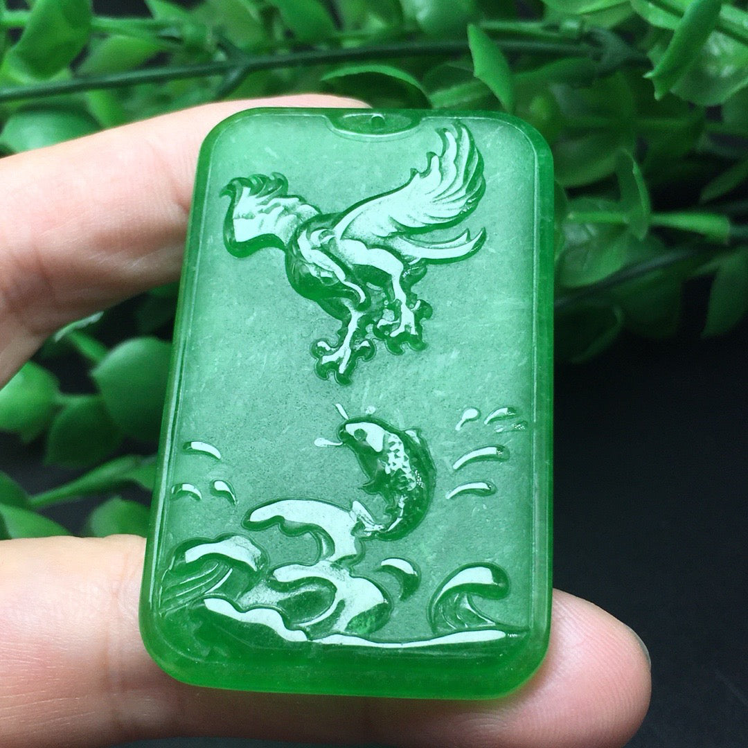 Ice green landscape character jade plaque