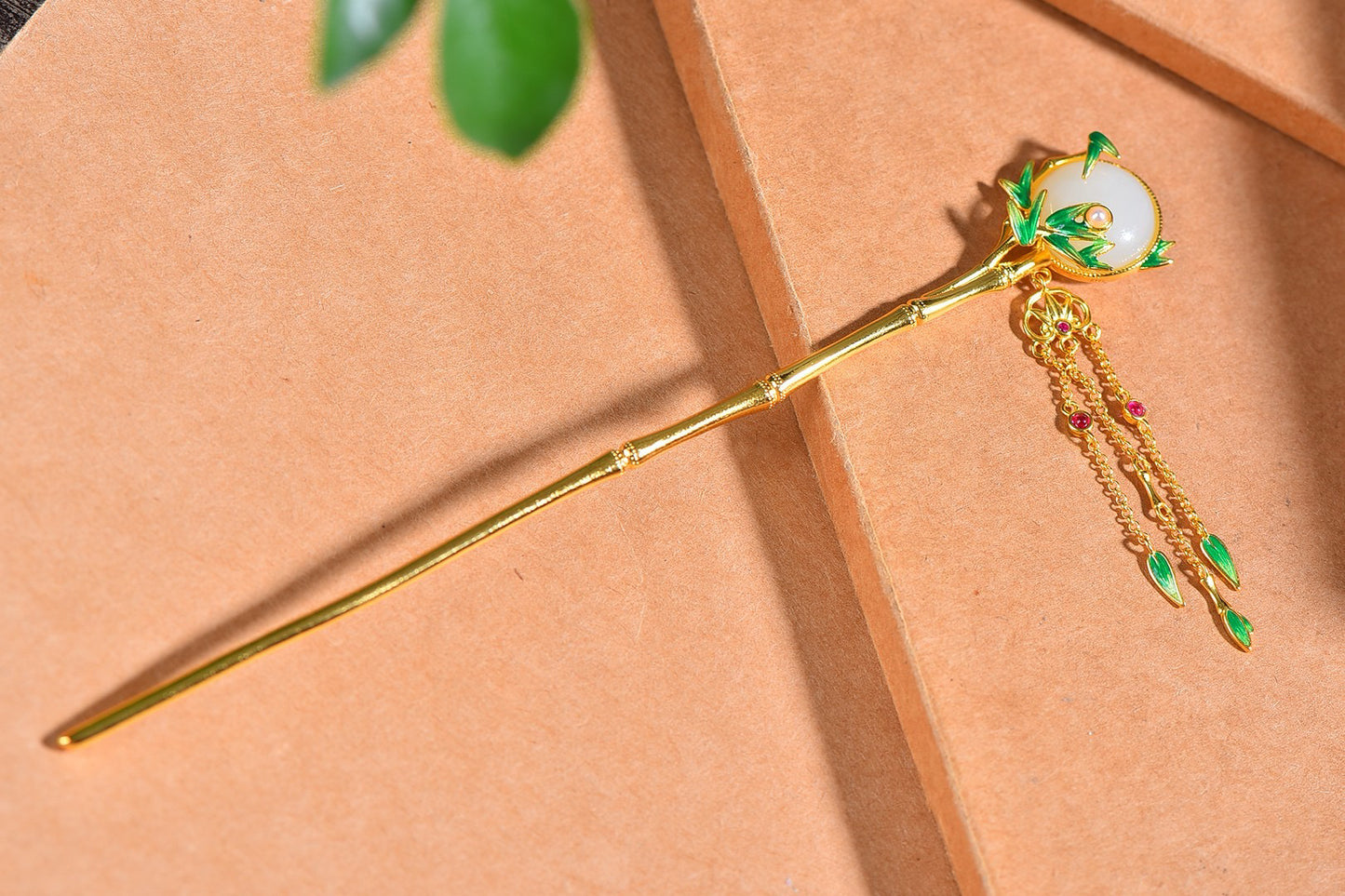 Silver inlaid Hotan Jade enamel hairpin