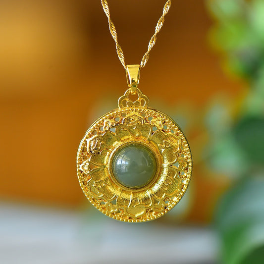 Copper inlaid Hotan Jade hollow fashionable pendant