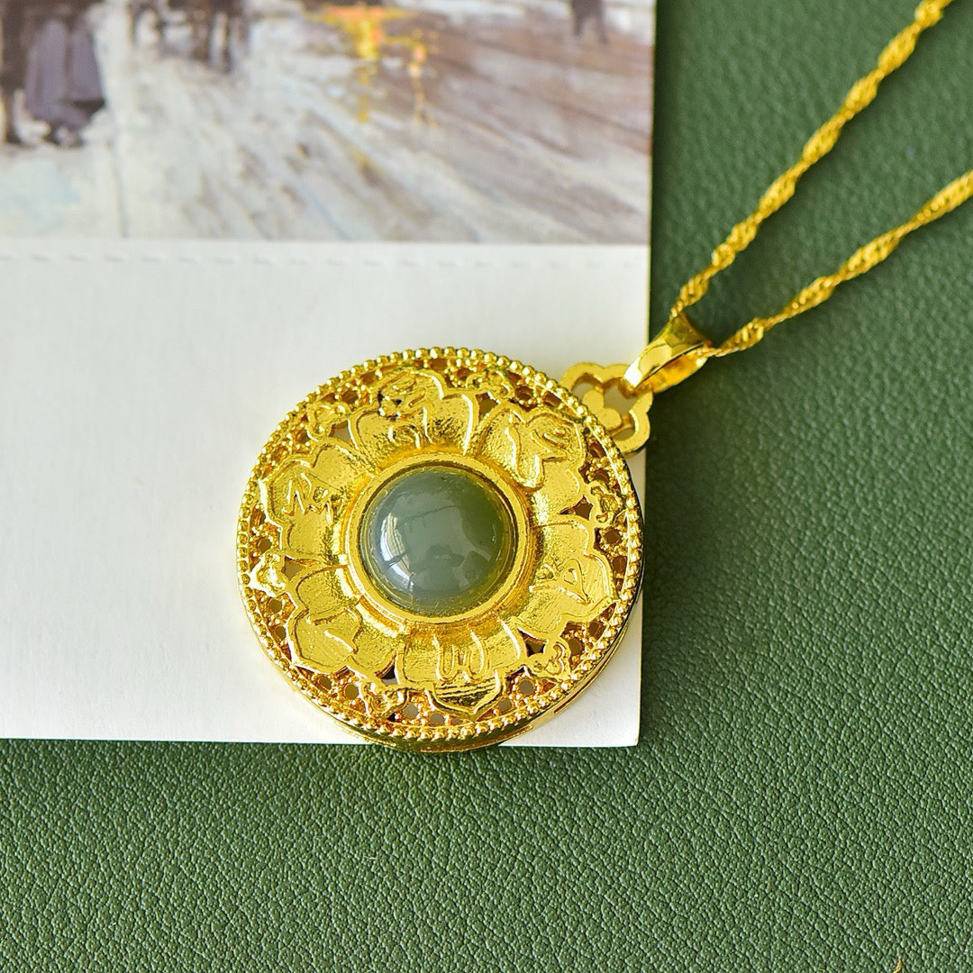 Copper inlaid Hotan Jade hollow fashionable pendant