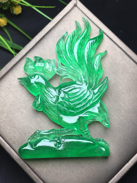 Ice green jade golden rooster crows