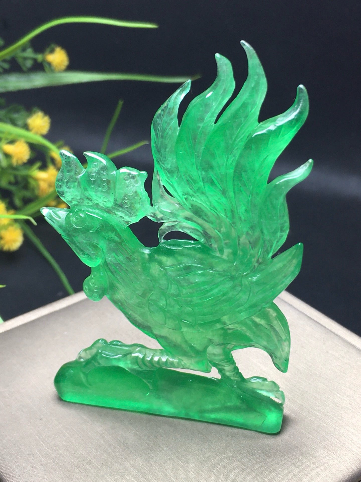 Ice green jade golden rooster crows