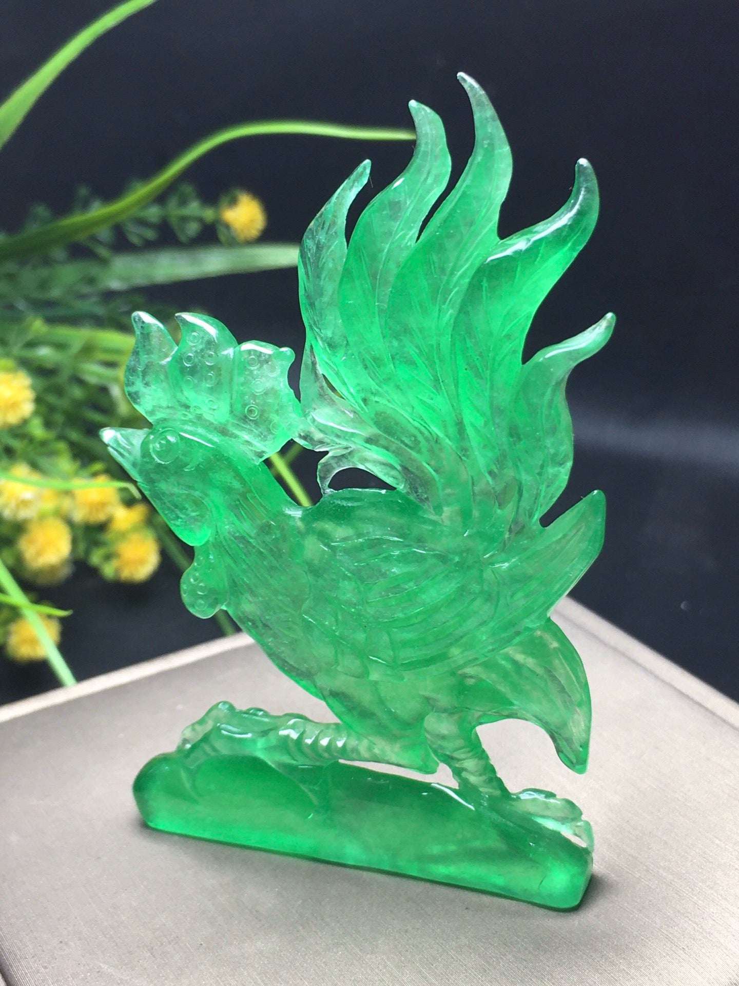 Ice green jade golden rooster crows