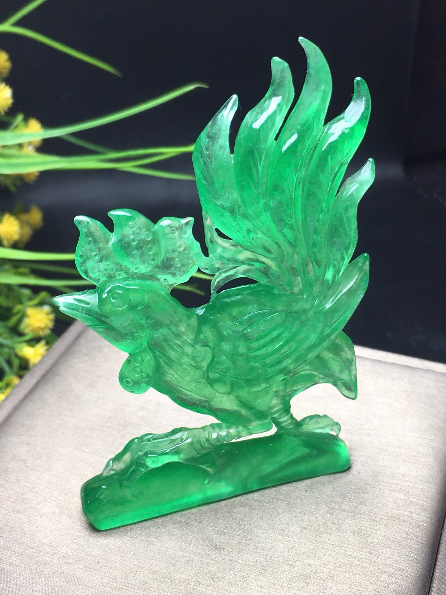 Ice green jade golden rooster crows
