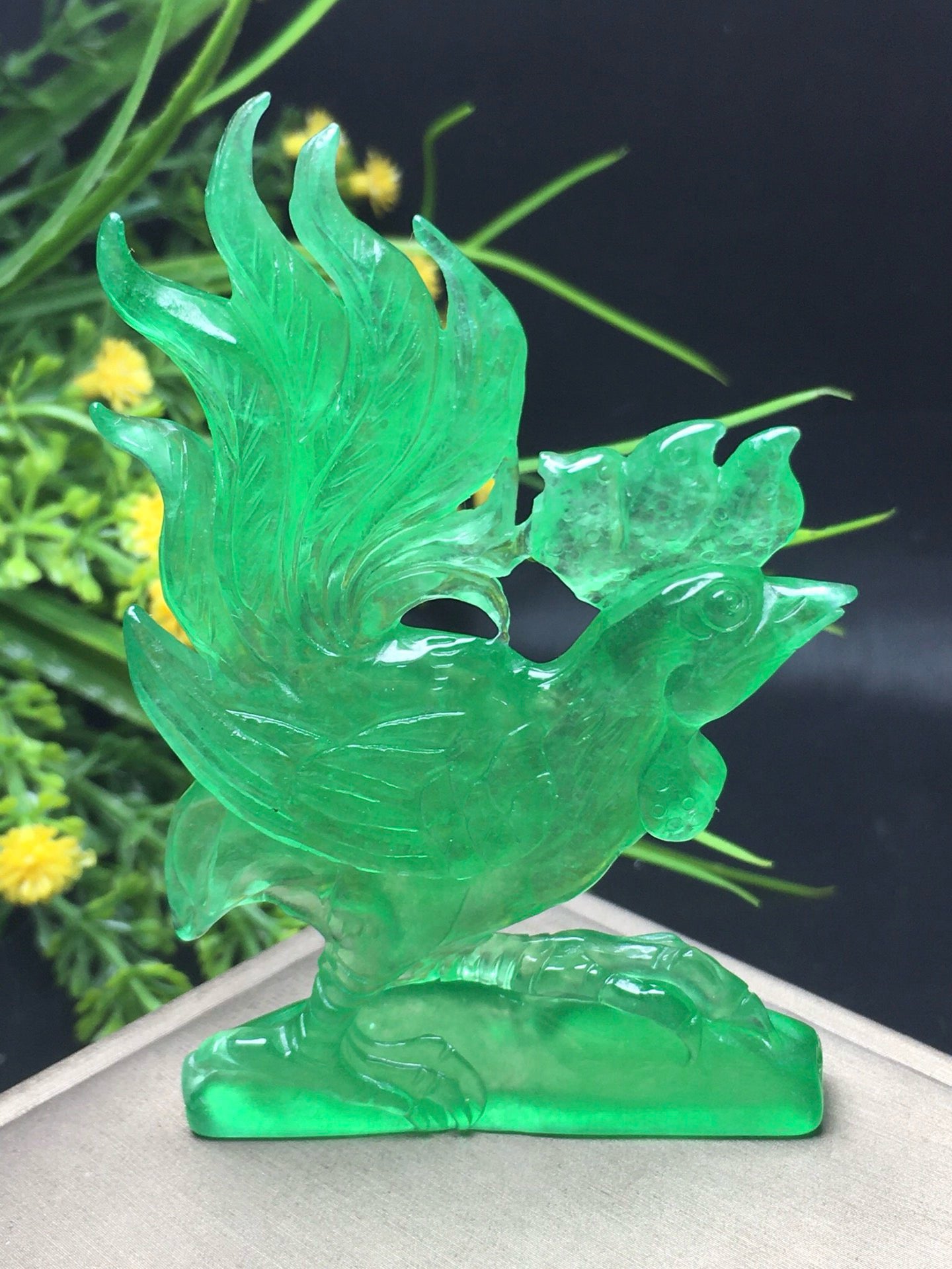 Ice green jade golden rooster crows
