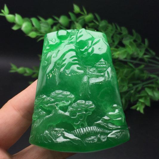 Ice green landscape jade plaque