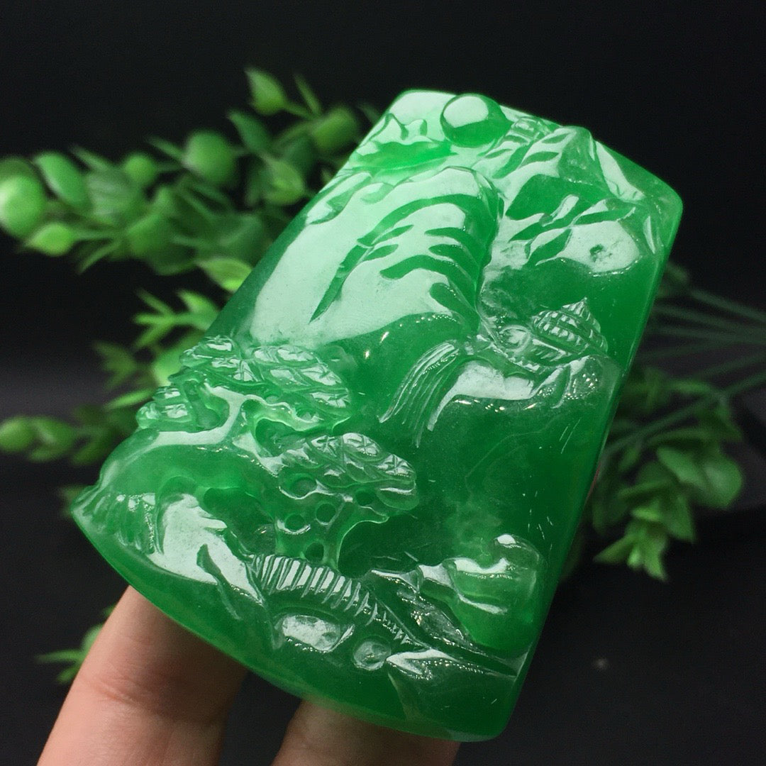 Ice green landscape jade plaque