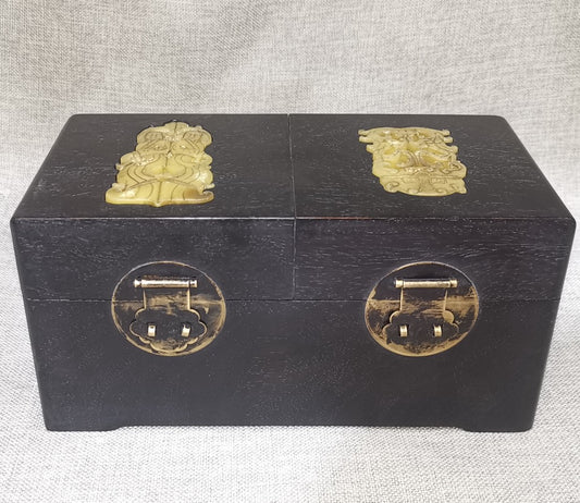 Blood sandalwood inlaid old jade wooden box