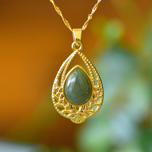 Copper inlaid Hotan Jade heart shaped hollow fashionable pendant