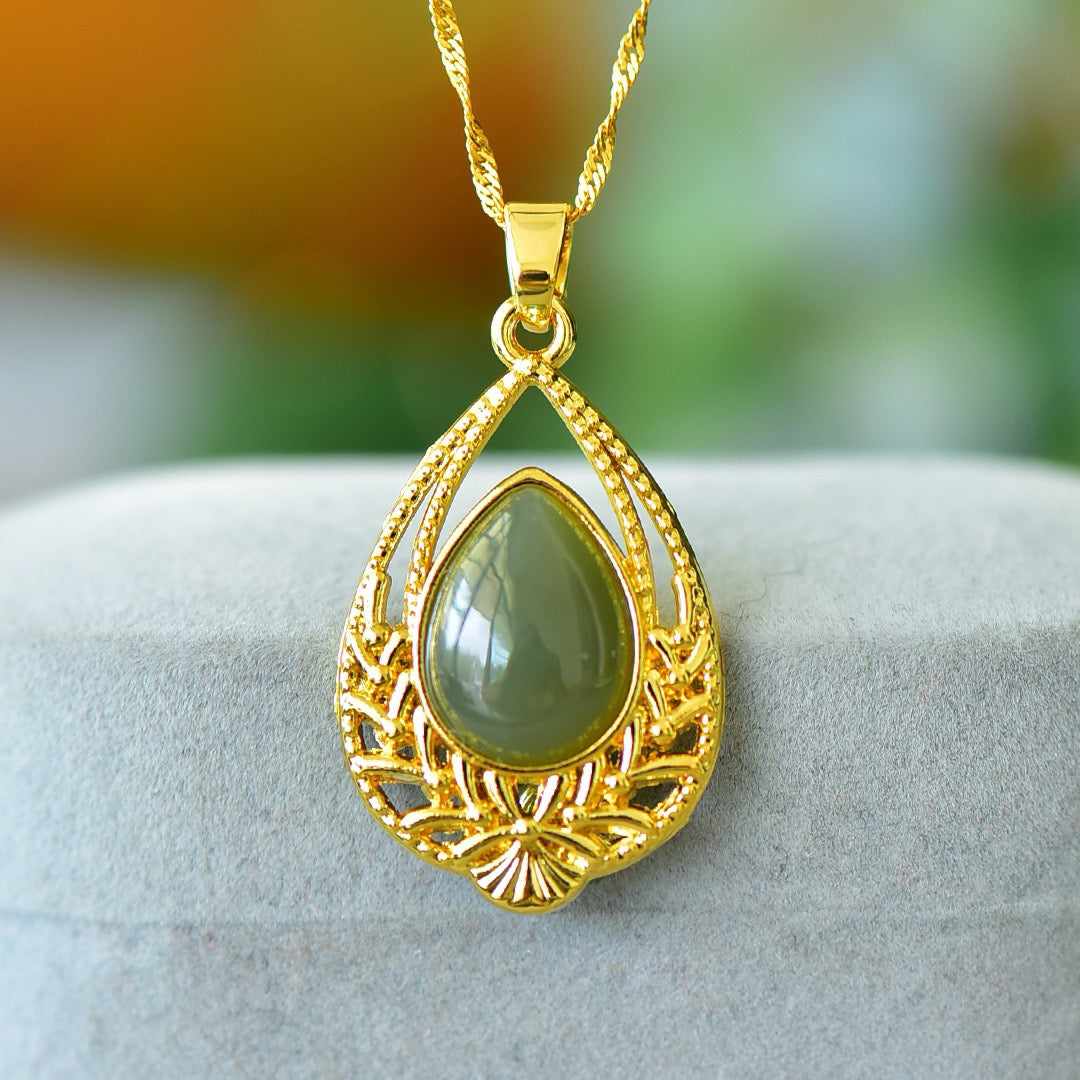 Copper inlaid Hotan Jade heart shaped hollow fashionable pendant
