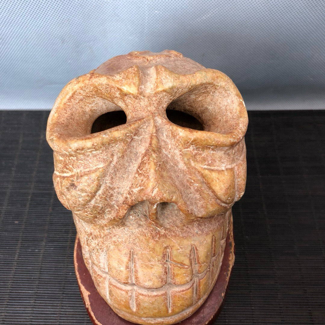 Chinese Antique Hotan Jade Bone Skull Head